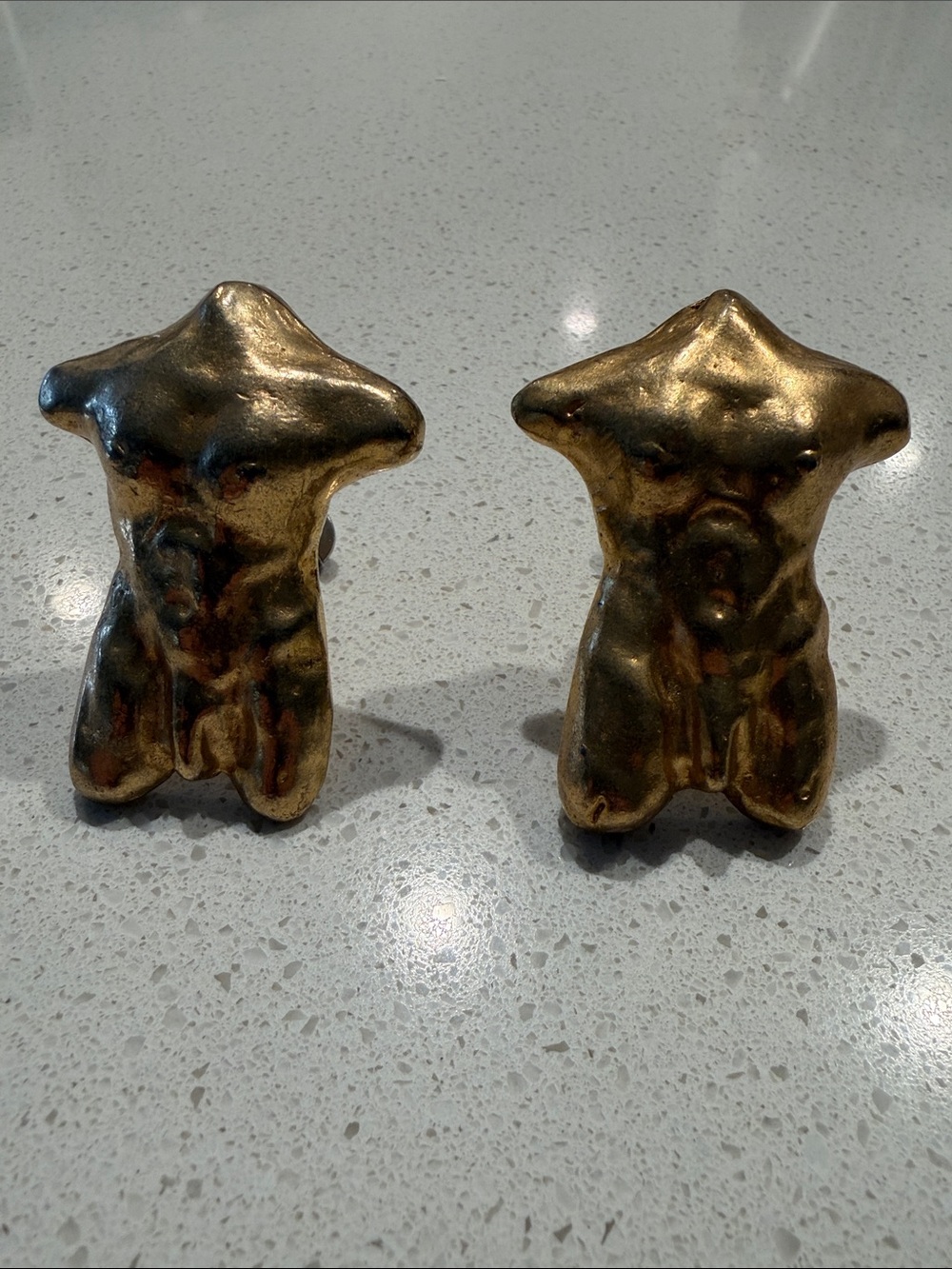 Gold Abstract Torso Sculptures Pair - Decorative Home Accent pulls